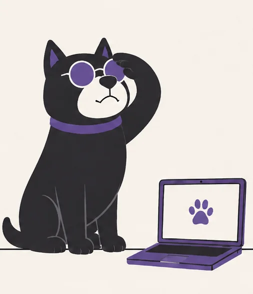WatchDog guard dog on duty beside an armed MacBook