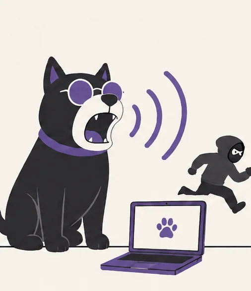WatchDog barking a loud alarm as the thief flees